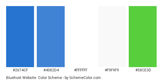 Bluehost Website - Color scheme palette thumbnail - #2674CF #4082D4 #FFFFFF #F9F9F9 #58CE3D 