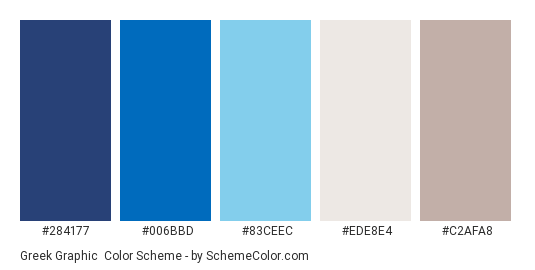 Greek graphic - Color scheme palette thumbnail - #284177 #006BBD #83CEEC #EDE8E4 #C2AFA8 