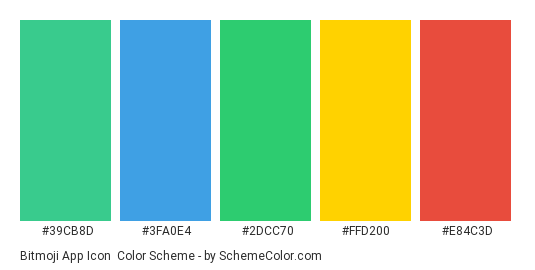 Bitmoji App Icon - Color scheme palette thumbnail - #39cb8d #3fa0e4 #2dcc70 #ffd200 #e84c3d 