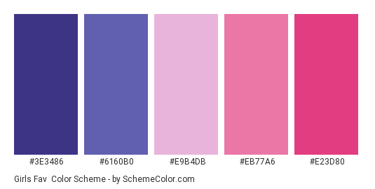 Girls Fav - Color scheme palette thumbnail - #3E3486 #6160B0 #E9B4DB #eb77a6 #e23d80 