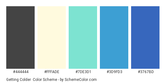 Getting Colder - Color scheme palette thumbnail - #444444 #FFFADE #7DE3D1 #3D9FD3 #3767BD 