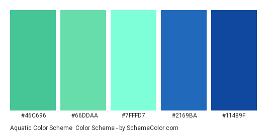 Aquatic Color Scheme - Color scheme palette thumbnail - #46c696 #66ddaa #7fffd7 #2169ba #11489f 