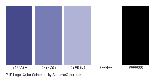 PHP Logo - Color scheme palette thumbnail - #474a8a #787cb5 #b0b3d6 #ffffff #000000 