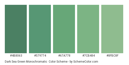 Dark Sea Green Monochromatic - Color scheme palette thumbnail - #4B8063 #579774 #67A778 #7CB484 #8FBC8F 