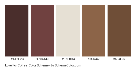 Love for Coffee - Color scheme palette thumbnail - #4a2e2c #704140 #e6e0d4 #8c6448 #6f4e37 