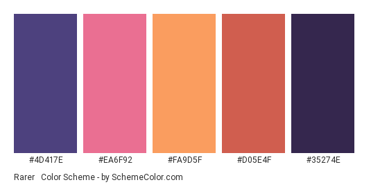 Rarer & Expensive - Color scheme palette thumbnail - #4d417e #ea6f92 #fa9d5f #d05e4f #35274e 