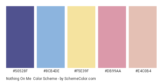 Nothing on Me - Color scheme palette thumbnail - #50528F #8CB4DE #F5E39F #DB99AA #E4C0B4 