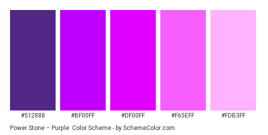 Power Stone – Purple - Color scheme palette thumbnail - #512888 #BF00FF #DF00FF #F65EFF #FDB3FF 
