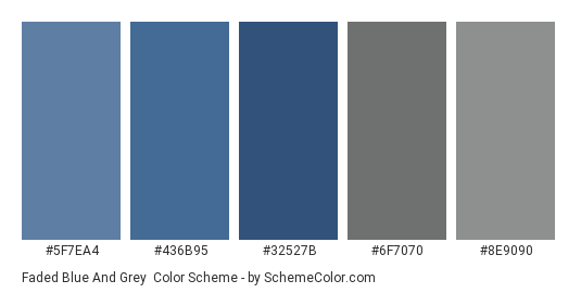 Faded Blue and Grey - Color scheme palette thumbnail - #5f7ea4 #436b95 #32527b #6f7070 #8e9090 