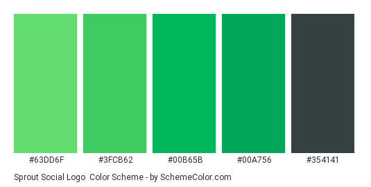 Sprout Social Logo - Color scheme palette thumbnail - #63DD6F #3FCB62 #00B65B #00A756 #354141 
