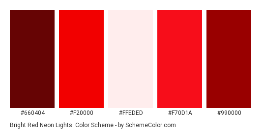 Bright Red Neon Lights - Color scheme palette thumbnail - #660404 #F20000 #FFEDED #F70D1A #990000 