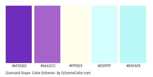 Diamond Grape - Color scheme palette thumbnail - #6F2DBD #A663CC #FFFEE9 #D5FFFF #B9FAF8 
