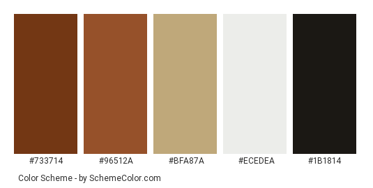 Red Panda - Color scheme palette thumbnail - #733714 #96512a #bfa87a #ecedea #1b1814 