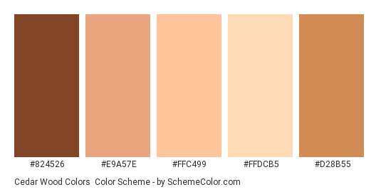 Cedar Wood Colors - Color scheme palette thumbnail - #824526 #E9A57E #FFC499 #FFDCB5 #D28B55 