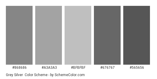 Grey Silver - Color scheme palette thumbnail - #868686 #a3a3a3 #bfbfbf #676767 #565656 