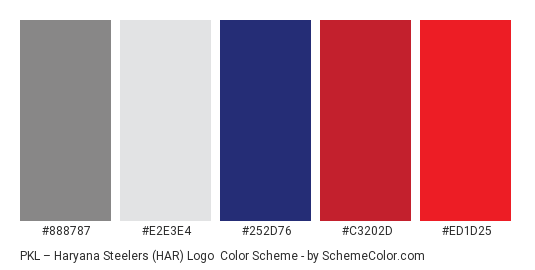 PKL – Haryana Steelers (HAR) Logo - Color scheme palette thumbnail - #888787 #E2E3E4 #252D76 #C3202D #ED1D25 