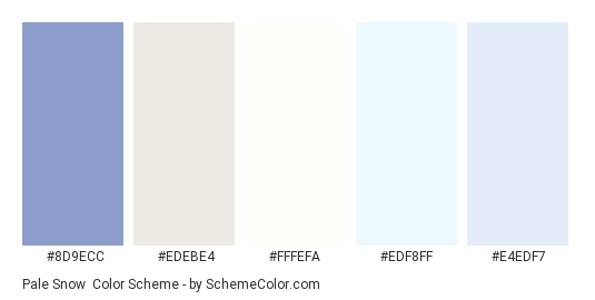 Pale Snow - Color scheme palette thumbnail - #8D9ECC #EDEBE4 #FFFEFA #EDF8FF #E4EDF7 