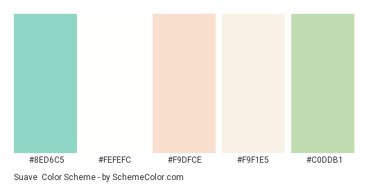 Suave - Color scheme palette thumbnail - #8ED6C5 #FEFEFC #F9DFCE #F9F1E5 #C0DDB1 