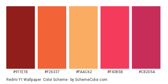 Redmi Y1 Wallpaper - Color scheme palette thumbnail - #911e1b #f26337 #faac62 #f43b5b #c82d5a 