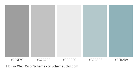 Tik Tok Web - Color scheme palette thumbnail - #9E9E9E #C2C2C2 #ECECEC #B3C8CB #8FB2B9 