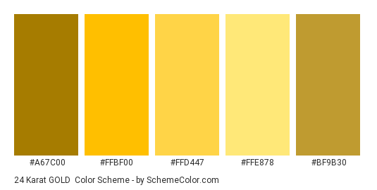 24 Karat GOLD - Color scheme palette thumbnail - #A67C00 #FFBF00 #FFD447 #FFE878 #BF9B30 