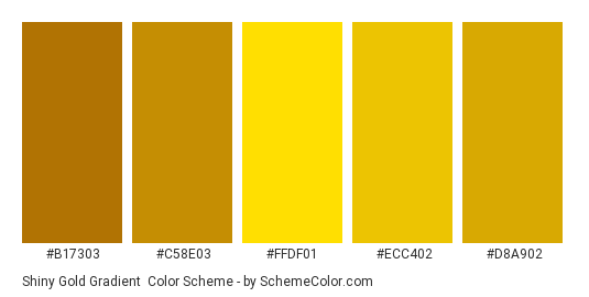 Shiny Gold Gradient - Color scheme palette thumbnail - #B17303 #C58E03 #FFDF01 #ECC402 #D8A902 