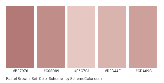 Pastel Browns Set - Color scheme palette thumbnail - #B37976 #C08D89 #E6C7C1 #D9B4AE #CDA09C 