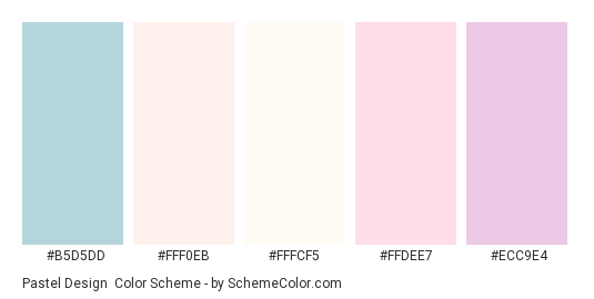 Pastel Design - Color scheme palette thumbnail - #B5D5DD #FFF0EB #FFFCF5 #FFDEE7 #ECC9E4 