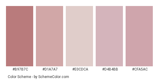 Hug Day (Valentine) - Color scheme palette thumbnail - #B97B7C #D1A7A7 #E0CDCA #D4B4BB #CFA5AC 