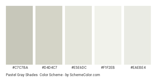 Pastel Gray Shades - Color scheme palette thumbnail - #C7C7BA #D4D4C7 #E5E6DC #F1F2EB #EAEBE4 
