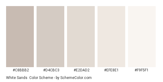 White Sands - Color scheme palette thumbnail - #C8BBB2 #D4CBC3 #E2DAD2 #EFE8E1 #F9F5F1 
