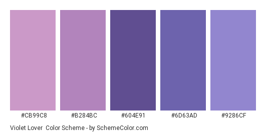 Violet Lover - Color scheme palette thumbnail - #CB99C8 #B284BC #604E91 #6D63AD #9286CF 