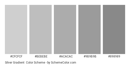 Silver Gradient - Color scheme palette thumbnail - #CFCFCF #BEBEBE #ACACAC #9B9B9B #898989 