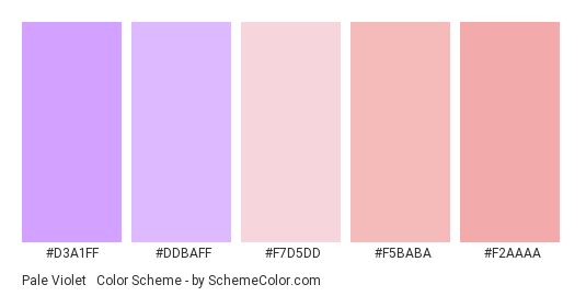 Pale Violet & Pink - Color scheme palette thumbnail - #D3A1FF #DDBAFF #F7D5DD #F5BABA #F2AAAA 