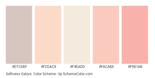 Softness Galore - Color scheme palette thumbnail - #D7C6BF #FCDAC8 #f4eadd #FACABE #F9B1AB 