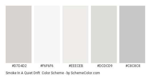 Smoke in a quiet drift - Color scheme palette thumbnail - #D7D4D2 #F6F6F6 #EEECEB #DCDCD9 #C8C8C8 