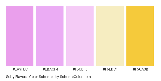 Softy Flavors - Color scheme palette thumbnail - #EA9FEC #EBACF4 #F5CBF6 #F6EDC1 #F5CA3B 