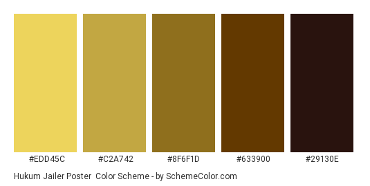 Hukum Jailer Poster - Color scheme palette thumbnail - #EDD45C #C2A742 #8F6F1D #633900 #29130E 