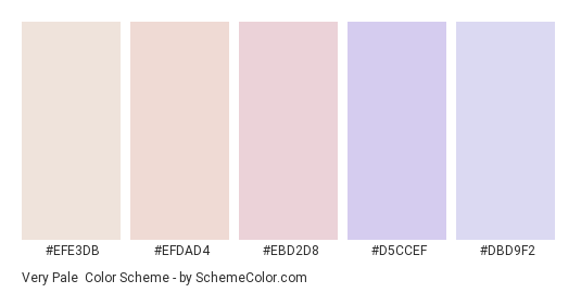 Very Pale - Color scheme palette thumbnail - #EFE3DB #EFDAD4 #EBD2D8 #D5CCEF #DBD9F2 