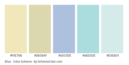 Blue & Yellow Dull Pastels - Color scheme palette thumbnail - #F0E7BB #DBD8AF #ADC0DE #ABDDDE #D5EBE9 