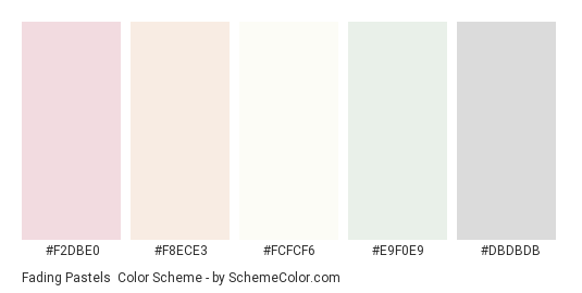Fading Pastels - Color scheme palette thumbnail - #F2DBE0 #F8ECE3 #FCFCF6 #E9F0E9 #DBDBDB 