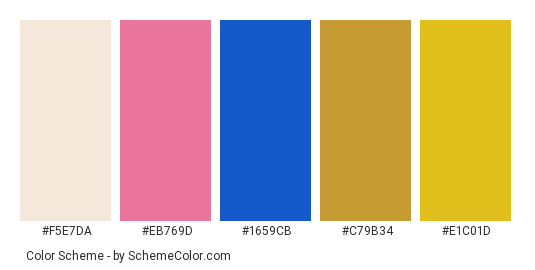 Lord Ganesha Idol - Color scheme palette thumbnail - #F5E7DA #EB769D #1659CB #C79B34 #E1C01D 