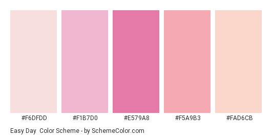 Easy Day - Color scheme palette thumbnail - #F6DFDD #F1B7D0 #E579A8 #F5A9B3 #FAD6CB 