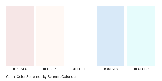 Calm - Color scheme palette thumbnail - #F6E6E6 #FFF8F4 #FFFFFF #D8E9F8 #E6FCFC 