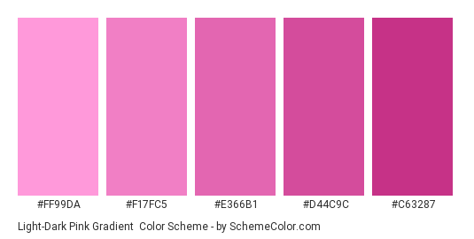 Light-Dark Pink Gradient - Color scheme palette thumbnail - #FF99DA #F17FC5 #E366B1 #D44C9C #C63287 