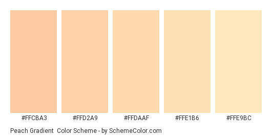 Peach Gradient - Color scheme palette thumbnail - #FFCBA3 #FFD2A9 #FFDAAF #FFE1B6 #FFE9BC 
