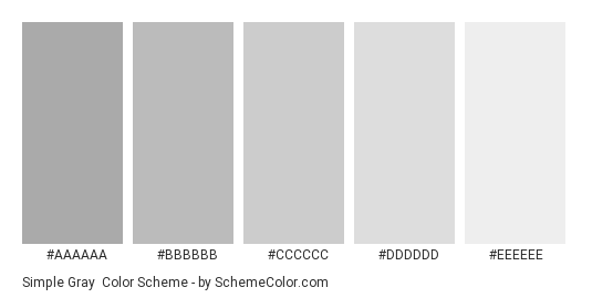Simple Gray - Color scheme palette thumbnail - #aaaaaa #bbbbbb #cccccc #dddddd #eeeeee 