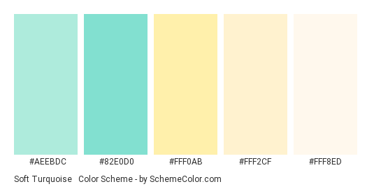 Soft Turquoise & Yellow - Color scheme palette thumbnail - #aeebdc #82e0d0 #fff0ab #fff2cf #fff8ed 