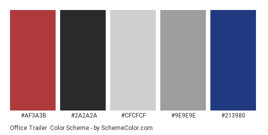 Office Trailer - Color scheme palette thumbnail - #af3a3b #2a2a2a #cfcfcf #9e9e9e #213980 