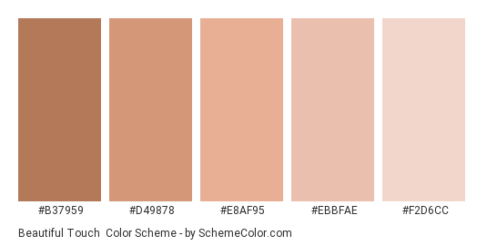 Beautiful Touch - Color scheme palette thumbnail - #b37959 #d49878 #e8af95 #ebbfae #f2d6cc 